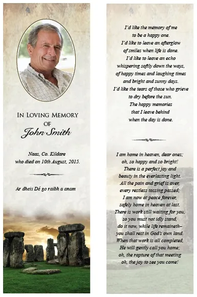 Irish / Celtic Memorial Bookmark - Code BMI004, Bookmark design