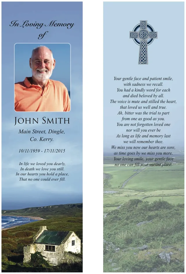 Irish / Celtic Memorial Bookmark - Code BMI019, Bookmark design