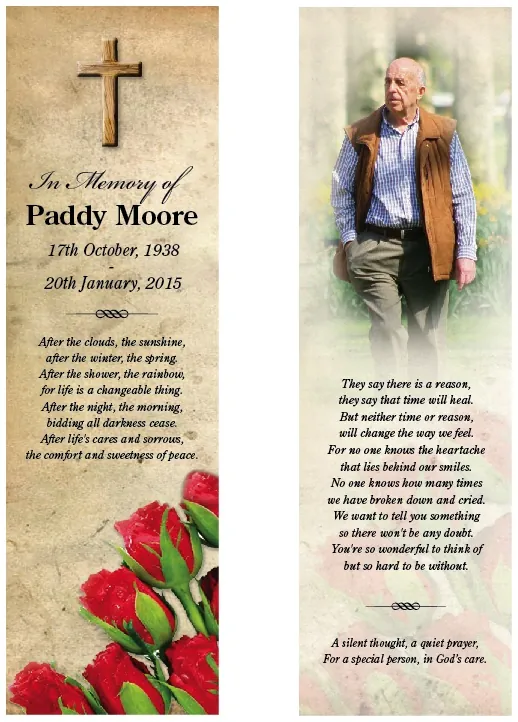 Religious Memorial Bookmark - Code BMR003, Bookmark design