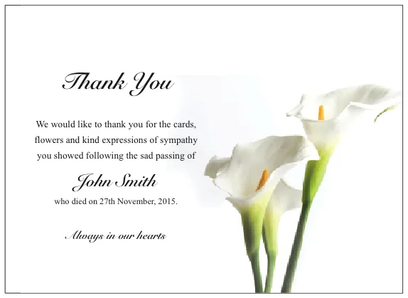 Acknowledgement Card - Code ACK7030, Memorial card design