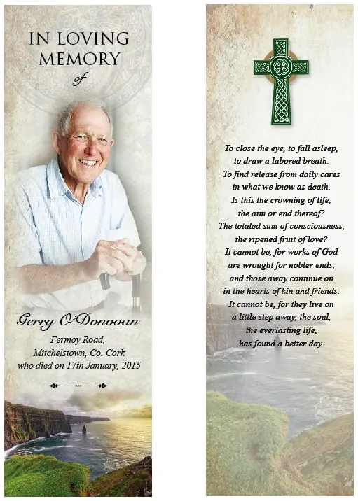 Irish / Celtic Memorial Bookmark - Code BMI002, Bookmark design