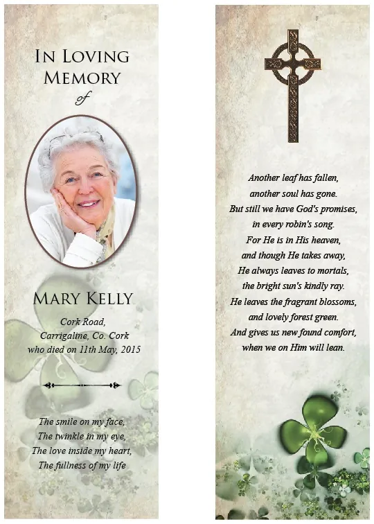 Irish / Celtic Memorial Bookmark - Code BMI005, Bookmark design