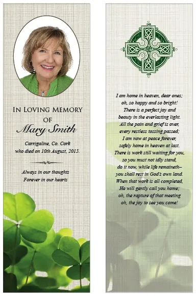 Irish / Celtic Memorial Bookmark - Code BMI006, Bookmark design
