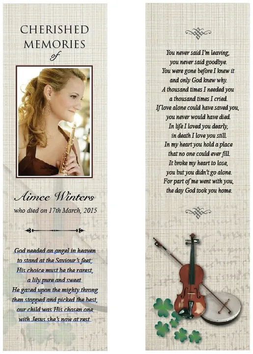 Irish / Celtic Memorial Bookmark - Code BMI007, Bookmark design