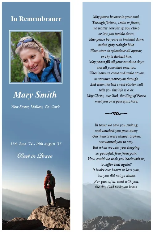 Nature / Scenic Memorial Bookmark - Code BMN009, Bookmark design