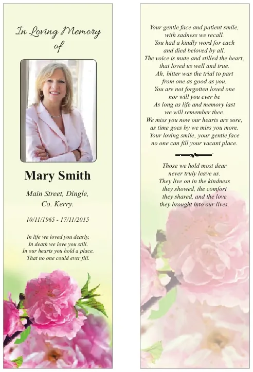 Memorial Bookmark - BMN026, Bookmark design