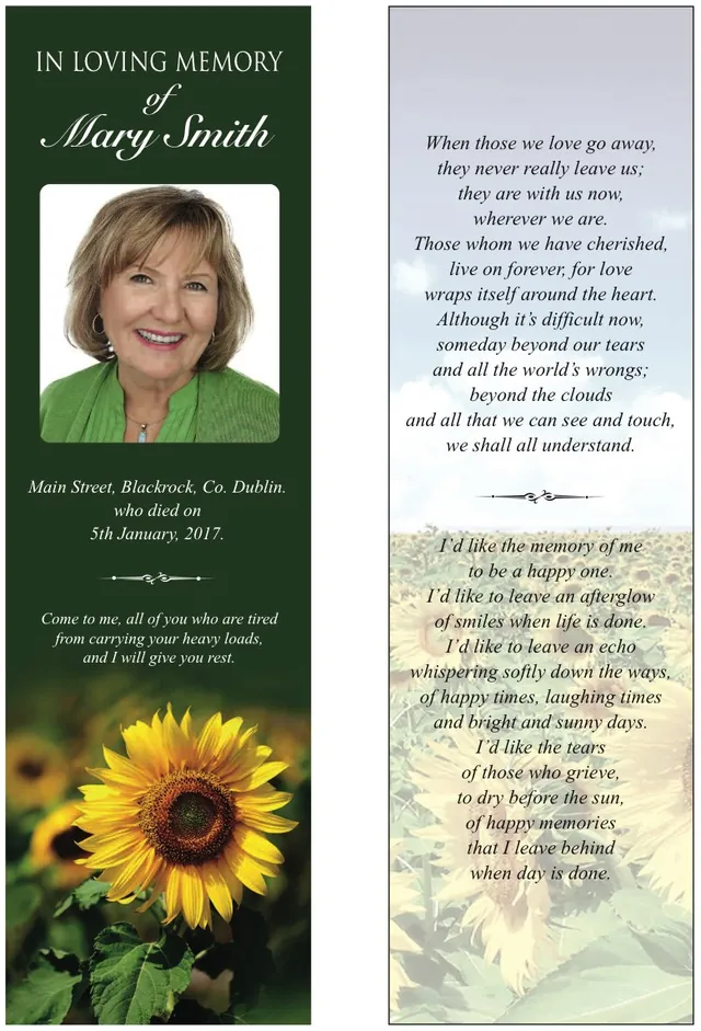 BMN030 - Memorial Bookmark, Bookmark design