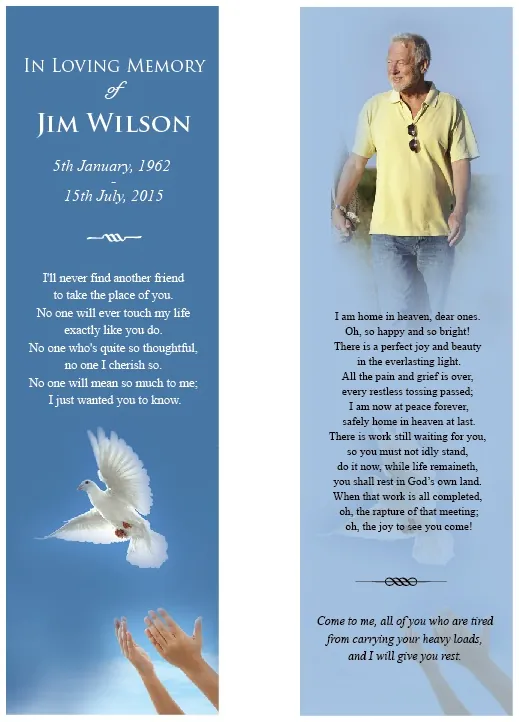 Religious Memorial Bookmark - Code BMR004, Bookmark design