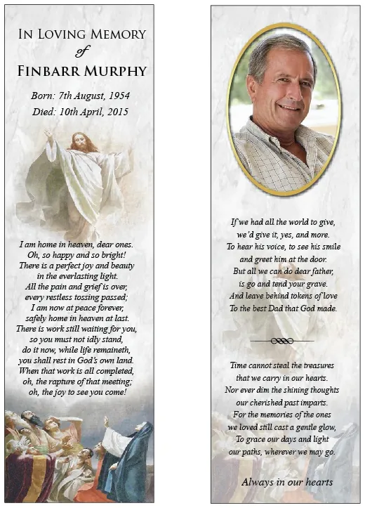 Religious Memorial Bookmark - Code BMR005, Bookmark design