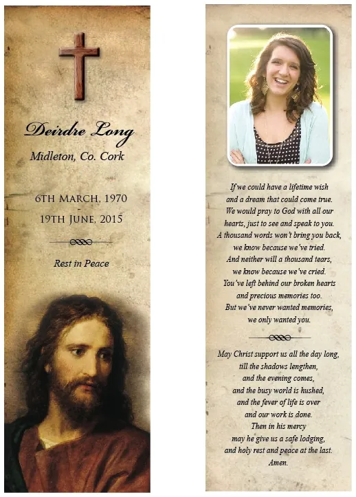 Religious Memorial Bookmark - Code BMR006, Bookmark design