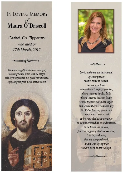 Religious Memorial Bookmark - Code BMR008, Bookmark design