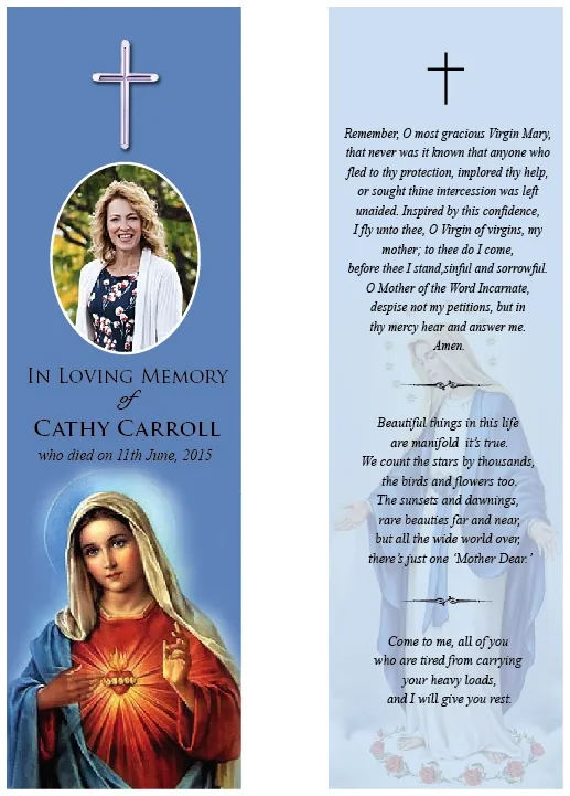 Religious Memorial Bookmark - Code BMR009, Bookmark design
