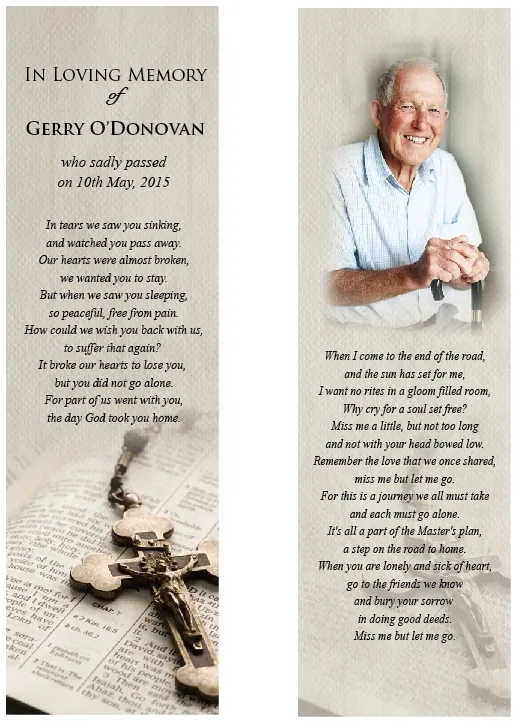 Religious Memorial Bookmark - Code BMR017, Bookmark design