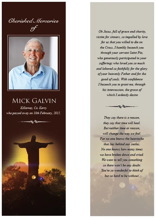 Religious Memorial Bookmark - Code BMR019, Bookmark design