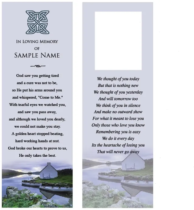 Irish / Celtic Memorial Bookmark - Code BMI017, Bookmark design