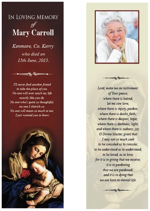 Memorial Bookmark - BMR018, Bookmark design